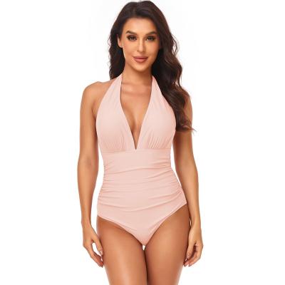 China Plus Size 2023 Hot Selling V-Neckline Sporty Ruffle Floral Print Knitted Bikini Swimwear Women's One Piece Swimsuits for sale