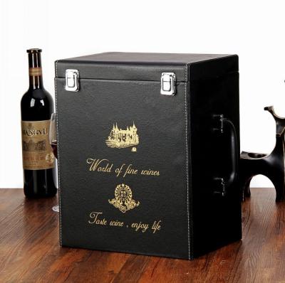 China LOGO Classic Design Large Capacity Customized Handmade 6 Bottles Cork Wine Wooden Gift Box With Handle for sale