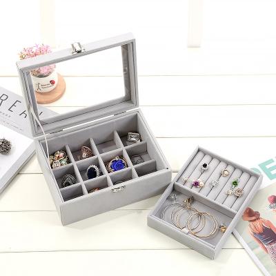 China Newest Large Capacity Square Shape High Quality Velvet Small Material Medium Jewelry Gift Box With Lock for sale