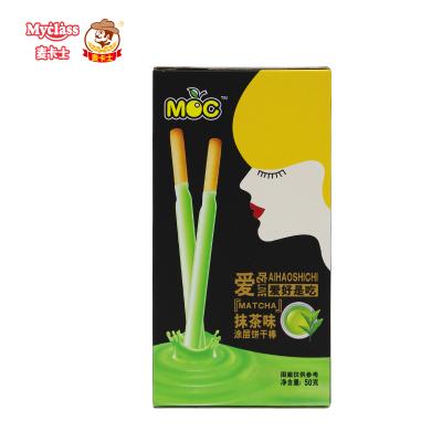 China Low-sodium cookie stick coated with green tea cream flavor wholesale green tea cookie for sale