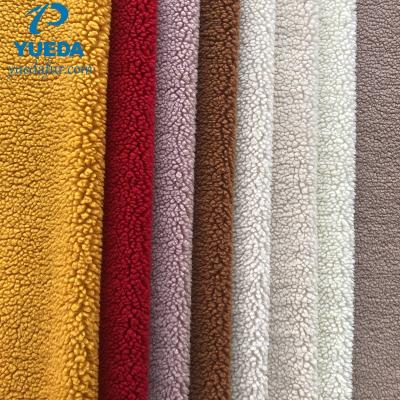 China The automatic high quality sherpa pile shell fabrics of no. YUEDA upholstery fur factory item YF0001 for making pile jackets coated 15% 85% acrylic polyester for sale