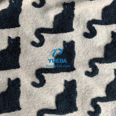 China Garment Effect Raised Black 3D Cats [YUEDA Fur Factory] Print Sherpa Fleece Faux Lambswool Fabric Material for sale