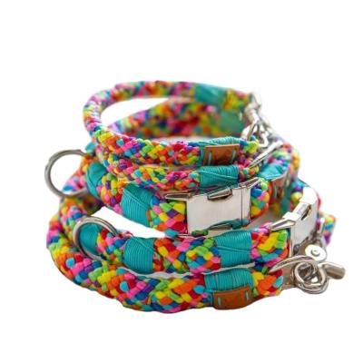 China 2022 viable the latest cute rainbow color small dog collar knitting belt set pet collar products manufacturer direct sales for sale