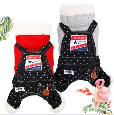 China Autumn And Winter Travel Dog Clothes Viable Dog Clothes Warm Cowboy Suspender Pants Thickly for sale