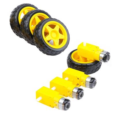 China New arrival totally enclosed tire plastic wheel with DC 3-6v double speed motor shaft for smart car for sale