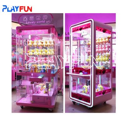 China Coin operated games luxury full transparent doll claw vending machine Transparent pink toy doll club candy vending claw for sale