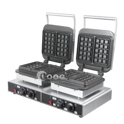 China Commercial Waffle Machine Snack Machine Square Stainless Steel Waffle Maker Commercial Double Aluminum Base Stovetop Belgian Waffle Iron for sale