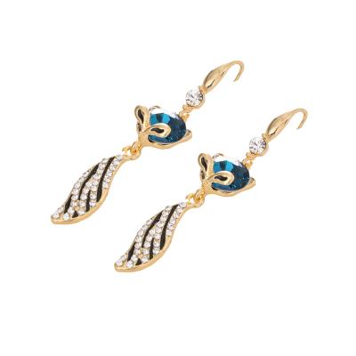 China New Trendy Korean Fashion Ladies Vintage Small Fox Crystal Tassel Blue Personalized Long Earrings for sale