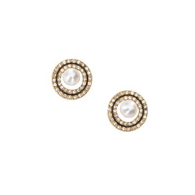 China Fashionable Simple Cheap Elegant Retro French Style Vintage Zinc Alloy Zinc Alloy Circle Round Pearl Earrings for sale