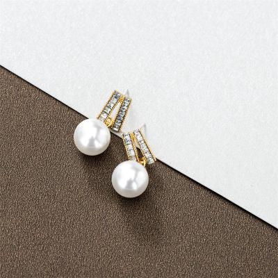 China Wholesale Personalized FASHIONABLE Diamond Geometric Wedding Pearls Drop Earrings Gold Plated For Girls Jewelry for sale