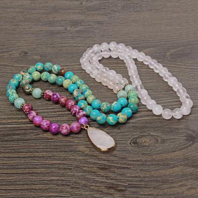 China Hot Selling Europe and America Water Drop Dangling Natural Stone Sweater Chain Bead Multi Colorful Long Necklace for sale