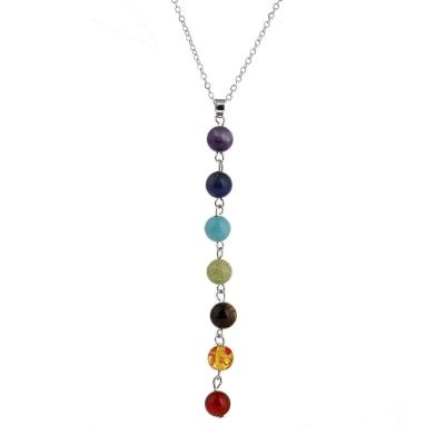 China Simple Yoga Stone7 Chakra Yoga Chakra Personality Amethyst Europe and America Anniversary Pendant Necklace 8MM for sale