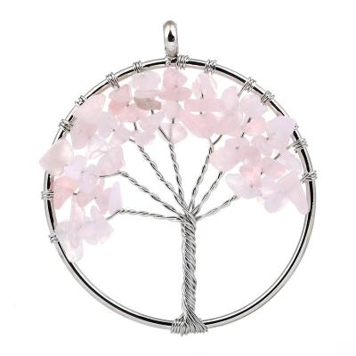 China Europe and America Designer Crushed Stone Metal Natural Stone Engrave Pendant 5CM Tree of Life Wish Pendant Necklace for sale