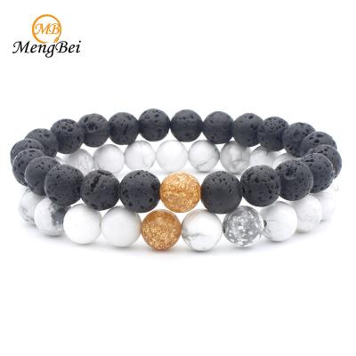 China CLASSIC couples of -site him and his black lava bead white natural stone bracelet for sale