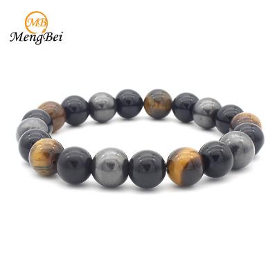 China Vintage Fashion Men's Black Stone Bracelet Charm With Grey, Amber Agate Bead Bracelet for sale