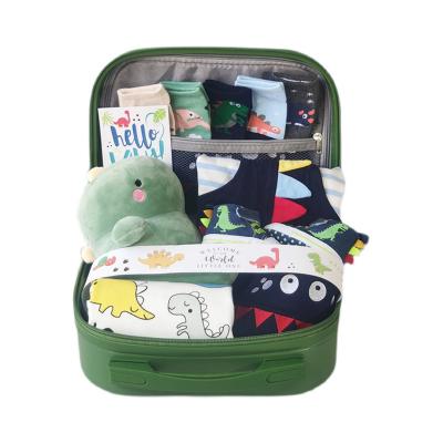 China Breathable HB Dinosaur Little Boys Cotton Baby Clothes Set Spring Baby Rompers Baby Gift Set Box For Newborn for sale