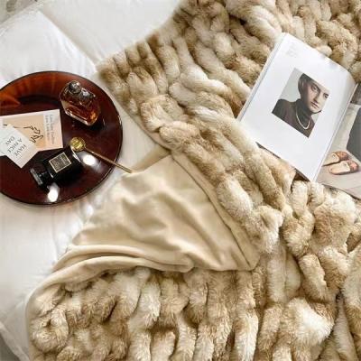 China Bond Dye Rabbit Mink Blanket Luxury Winter Throw Warm Soft Embossed Blankets for sale