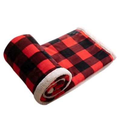 China Custom Therapy Plaid Lambswool Double Layer Flannel Sherpa Throw Blanket Thick Soft Winter Thick Blanket for sale