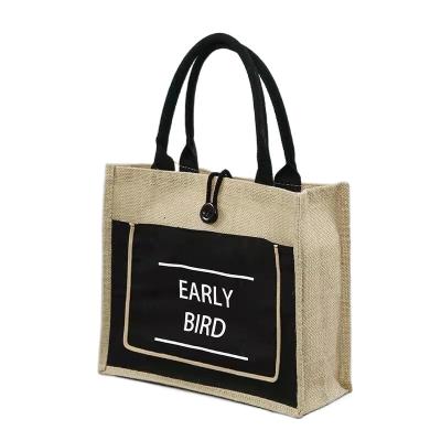 China Show New Design Grocery Eco Friendly Custom Wholesale Burlap Jute Beach Shopping Bag for sale