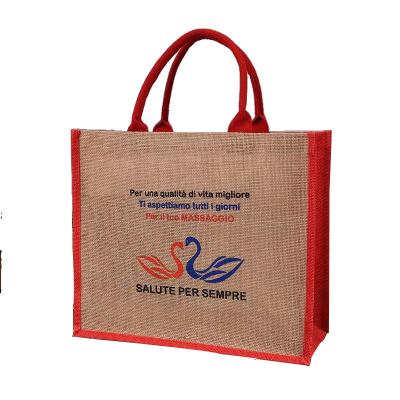 China Show Custom Design Logo Biodegradable Ladies Waterproof Big Tote Jute Bag Colorful for sale