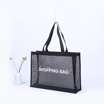 China Nylon Mesh Foldable Tote Grocery Bag Reusableble Good Quality Letter Tote Bag Shoulder Shopping Bag Large for sale