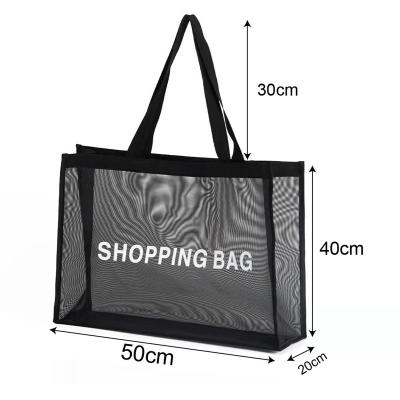 China Nylon Mesh Black Universal Tote Reusable Folding Shopping Bag Letter Tote Bag Waterproof Shoulder Bag Low Price for sale