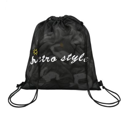 China Custom Nylon Drawstring Mesh Bag Logo Reusable Washable Small Black Showroom for sale