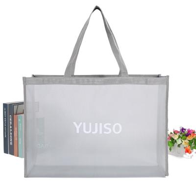 China Custom Logo Cheap Crossbody Shoulder Shopping Tote White Zipper Nylon Mesh Exhibition Bag for sale