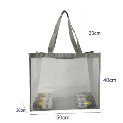 China Large Capacity Wholesale Custom Mesh Shoulder Bags Handled Mesh Transparent Nylon Shopping Tote Bag for sale