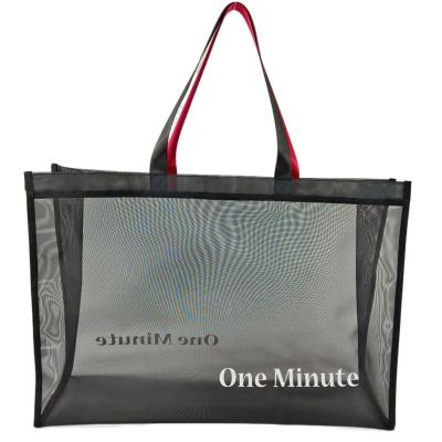 China Large Capacity Wholesale Custom Mesh Shoulder Bags Handled Mesh Nylon Shopping Bag With Logo for sale