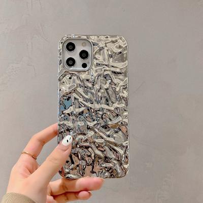 China Luxury Silver Tin Foil Pleats Anti-fall Phone Case For iPhone 13 Pro 11 12 Pro Max XR Max X XS for sale