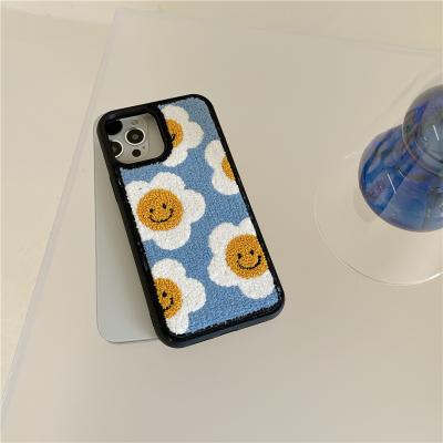 China Lovely Embroidery Shockproof Sunflower Plush Winter Cover Protective Soft Case For iPhone 7 8Puls X XR XS 11 13 12 Pro Max for sale