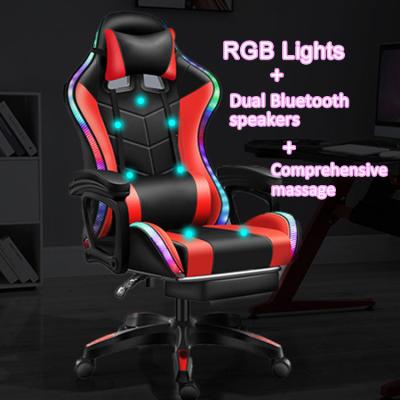 China Custom RGB (Height Adjustable) Modern Leather Massager Gaming Chair With Lights And Speaker for sale