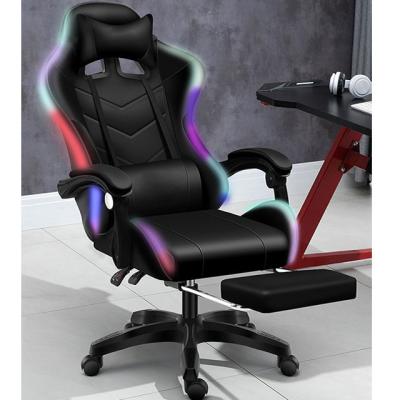 China (Height)Adjustable PU Leather Lighting Comfortable Footrest Gaming RGB Chair With Speakers for sale