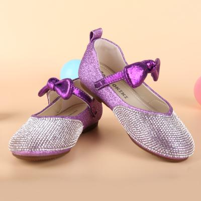 China Hot Selling Flat Rhinestone Bowknot Design Girls Shoes Children Princess Shoes Children Girl Flat Shoes for sale