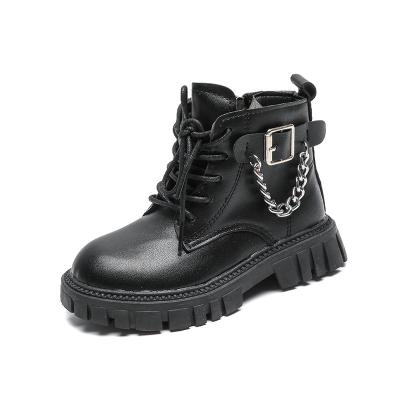 China Breathable Simple British Style Metal Boys Boots Children's Chain Ankle Boots for sale