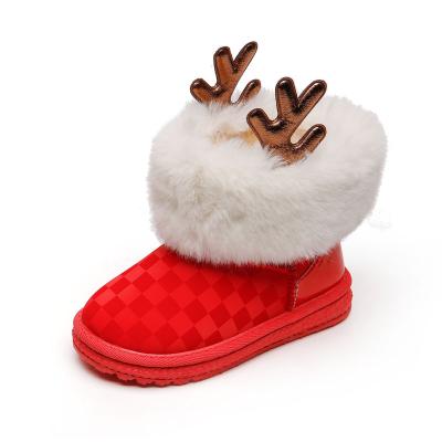 China Warm Children's Cotton Snow Boots 2021 Autumn And Winter Cute Antler Girls Boots Medium And Large Kids Christmas Warm Boots. for sale