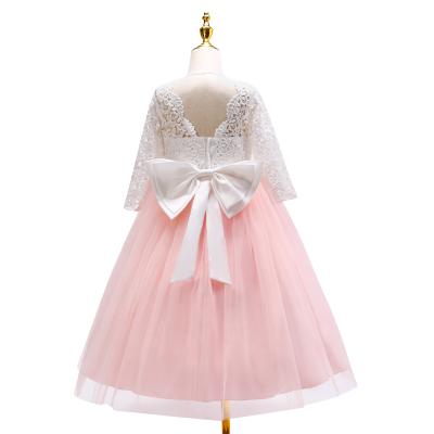 China Backless Girls Long Sleeve Full Body Lace Round Neck Bow Halter Dress Princess Dress for sale