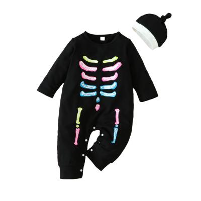 China Breathble Cozy Baby Skeleton Print Halloween Costume Jumpsuit And Hat for sale