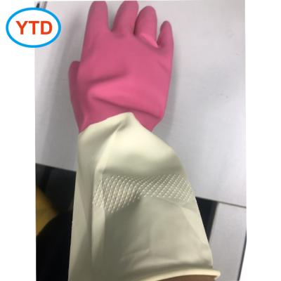 China Thin Household Use 80g Double Color Pink And White Double Sided Wash Cleaning Waterproof Latex Gloves for sale