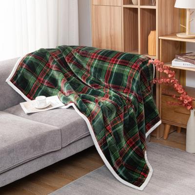 China Double Sided Anti-Static Sherpa Microfiber Fleece Super Soft Comfortable Plaid Woven Blanket Throws For Winter for sale