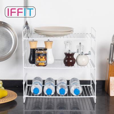 China Hot Sale Stackable Buffet Shelf Multifunctional Storage Shelf Organizer Viable For Kitchen 3 Tier Under Sink Cabinet for sale