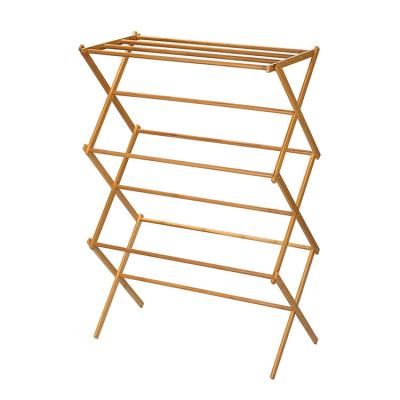 China Foldable 3 LINK Sustainable Bamboo Towel Rack Clothes Drying Rack Indoor Coat Rack Hang Clothes for sale