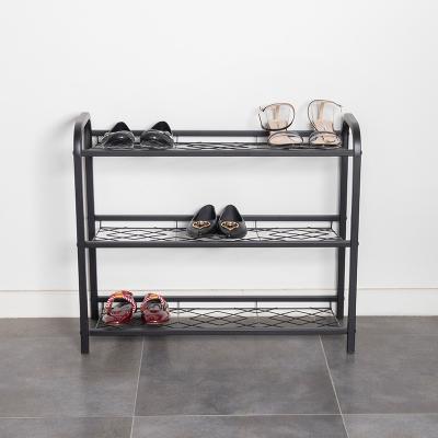 China Adjustable (Height) Customized Matte Black Wire Shoe Rack 3-Tier Metal Shoe Racks For Home Organizer Nonwoven Shoe Tower Cabinet for sale