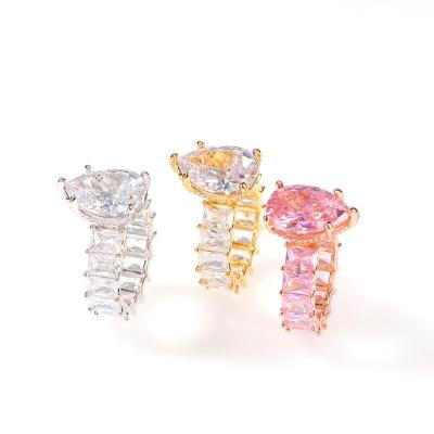 China Nickel-Free Lead-Free R0018 Hip Hop Ring Water Drop Zircon Single row Zircon Ring for Men and Women for sale