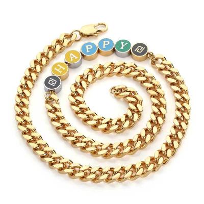 China Vintage NC60 Hip Hop Four Sides Polished Cuban Chain Lucky Letter Splicing Combination Faceted Necklace Titanium Steel Necklace for sale