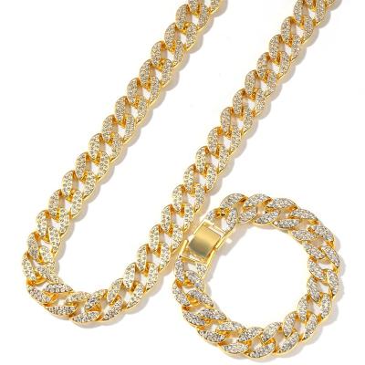 China Nickel-Free Lead-Free N0010 Wholesale Cuban Link Chain Bracelet Set With Zircon Necklaces for sale