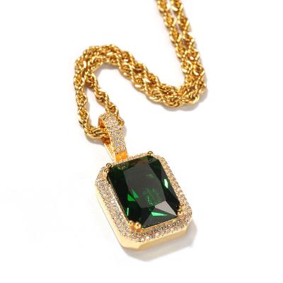 China CLASSIC Hip hop gold plated solid square pendant crystal pendant zircon necklace jewelry for sale