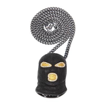 China CLASSIC Terrorist Mask Pendant Ski Mask Charm Black Rhinestone Pendant Necklace Man Jewelry Chain for sale