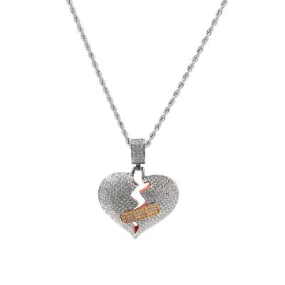 China CLASSIC Hip-hop diamond jewelry band-aid heart broken charm pendant necklace for sale